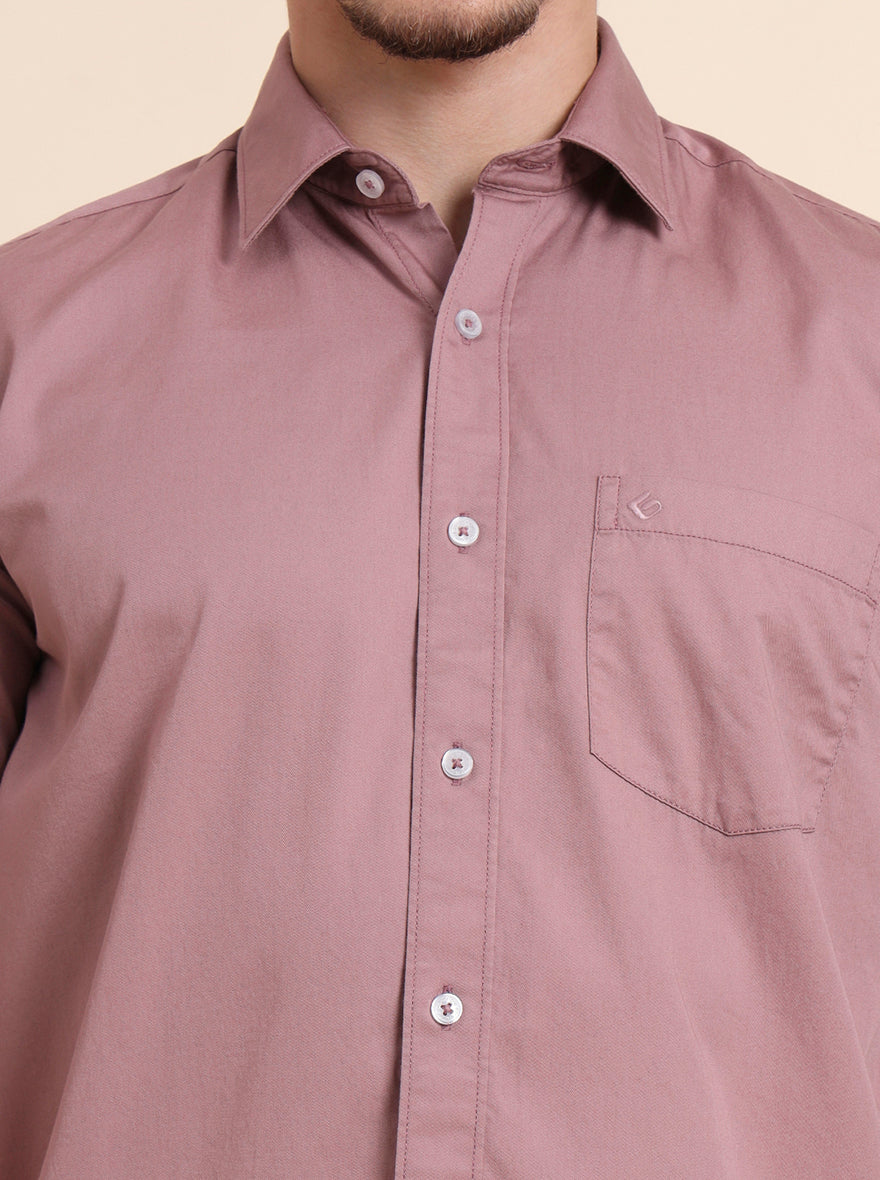 Coral Pink Solid Smart Fit Semi Casual Shirt | Greenfibre