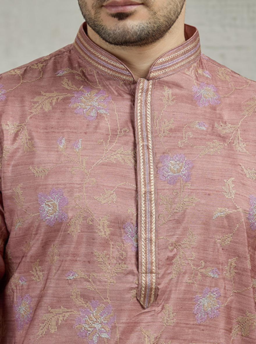Brown & Purple Embroidered Kurta Pajama | TULA