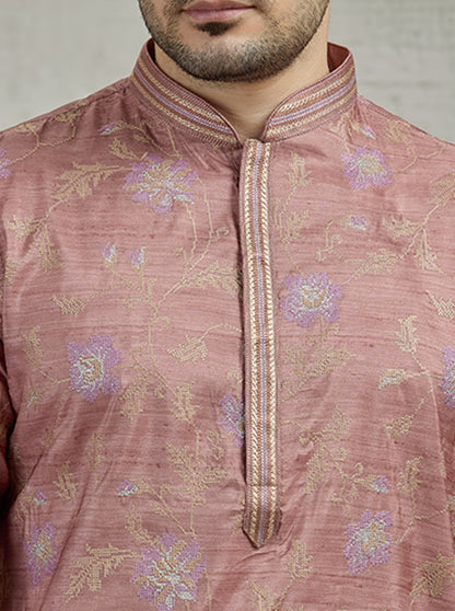 Brown & Purple Embroidered Kurta Pajama | TULA