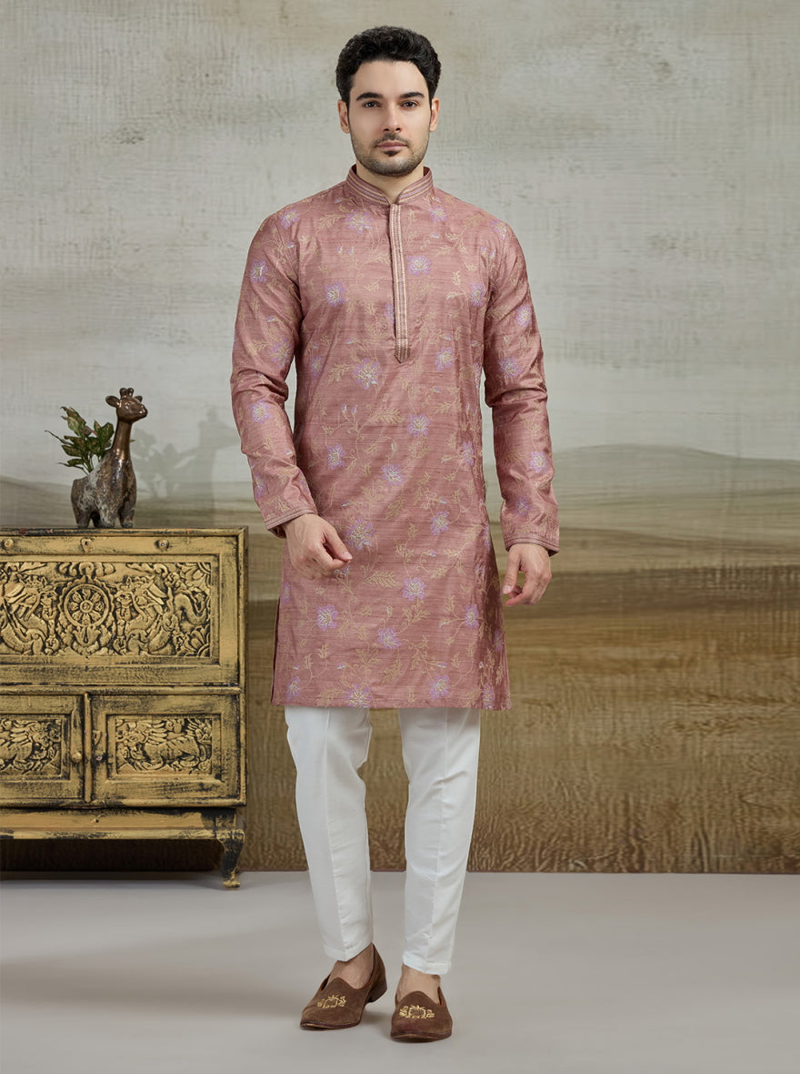 Brown & Purple Embroidered Kurta Pajama | TULA