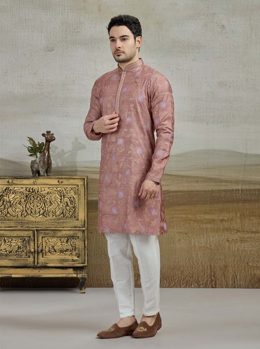 Brown & Purple Embroidered Kurta Pajama | TULA