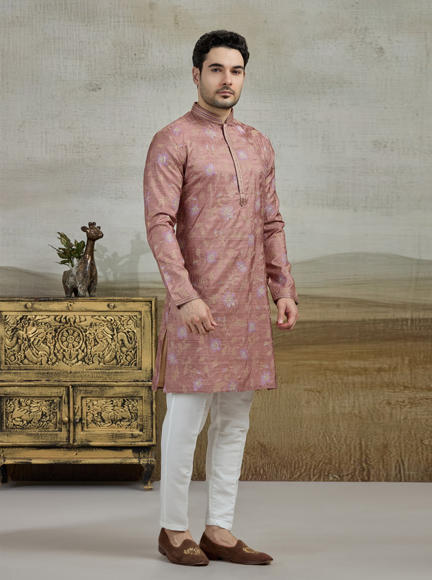Brown & Purple Embroidered Kurta Pajama | TULA