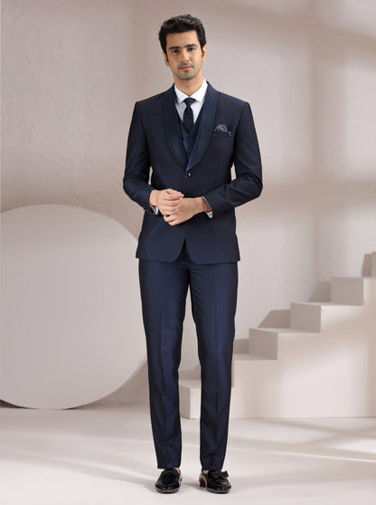 Navy Blue Self Design Suit | JadeBlue