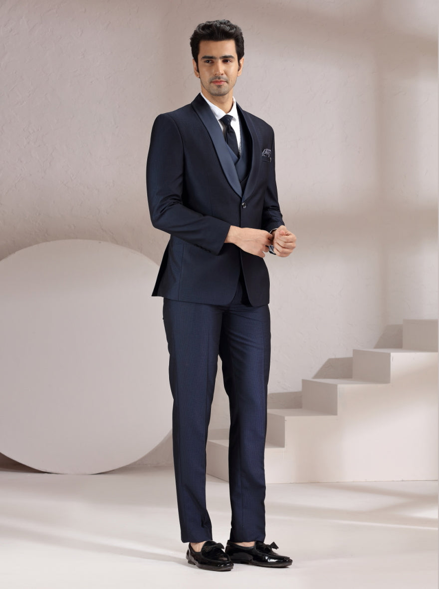 Navy Blue Self Design Suit | JadeBlue