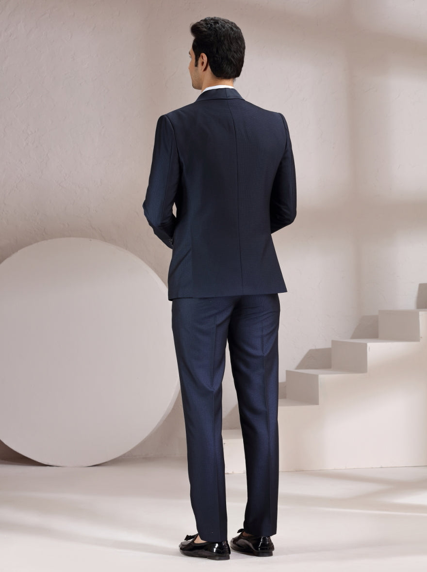 Navy Blue Self Design Suit | JadeBlue