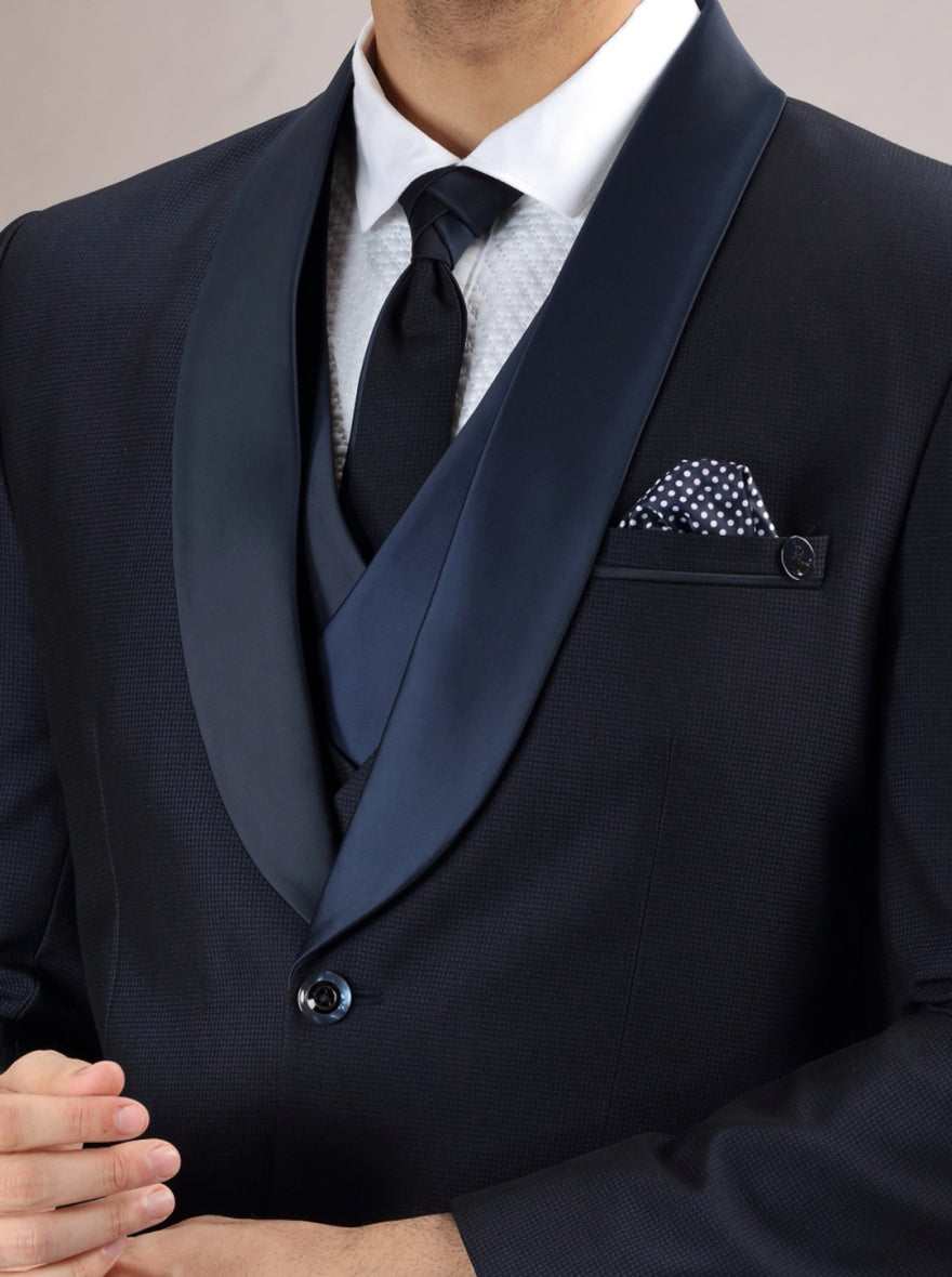 Navy Blue Self Design Suit | JadeBlue