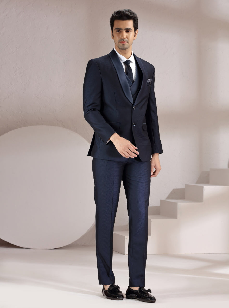 Navy Blue Self Design Suit | JadeBlue