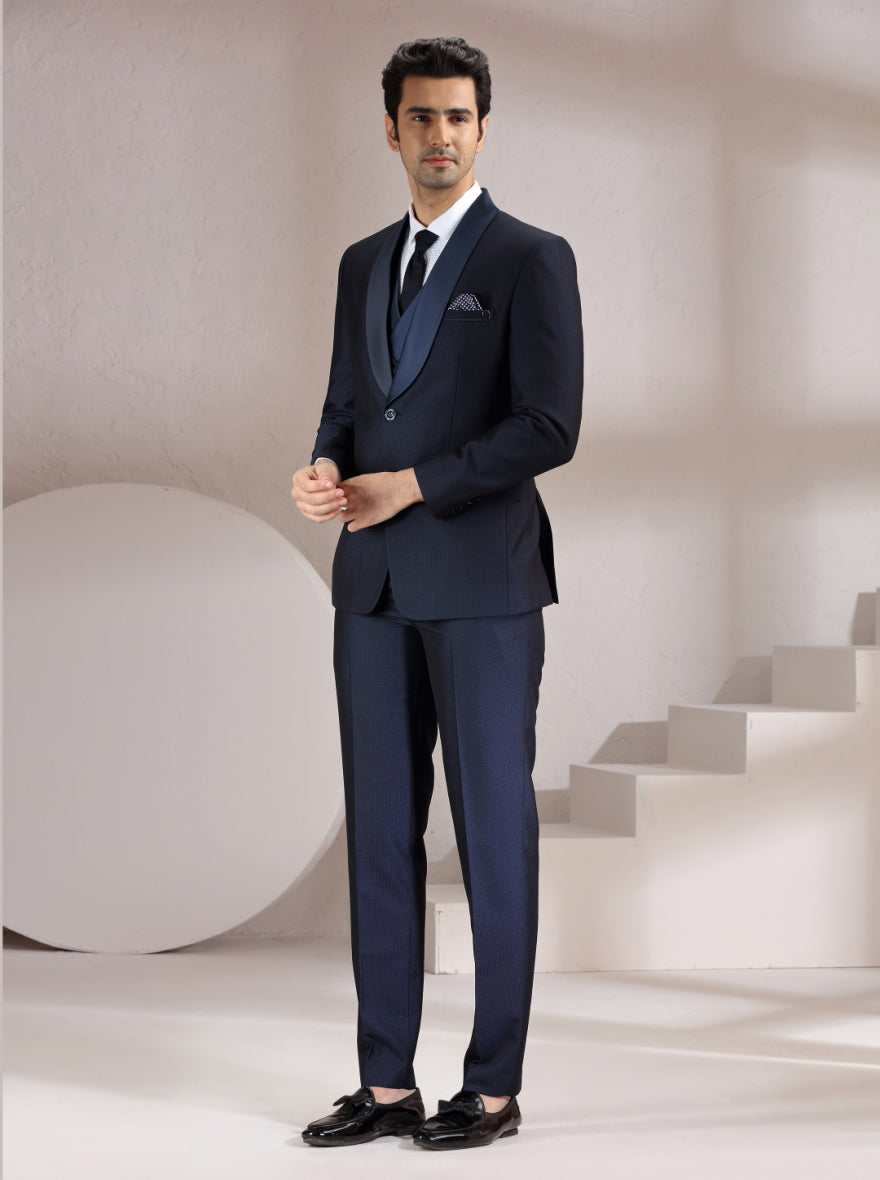 Navy Blue Self Design Suit | JadeBlue