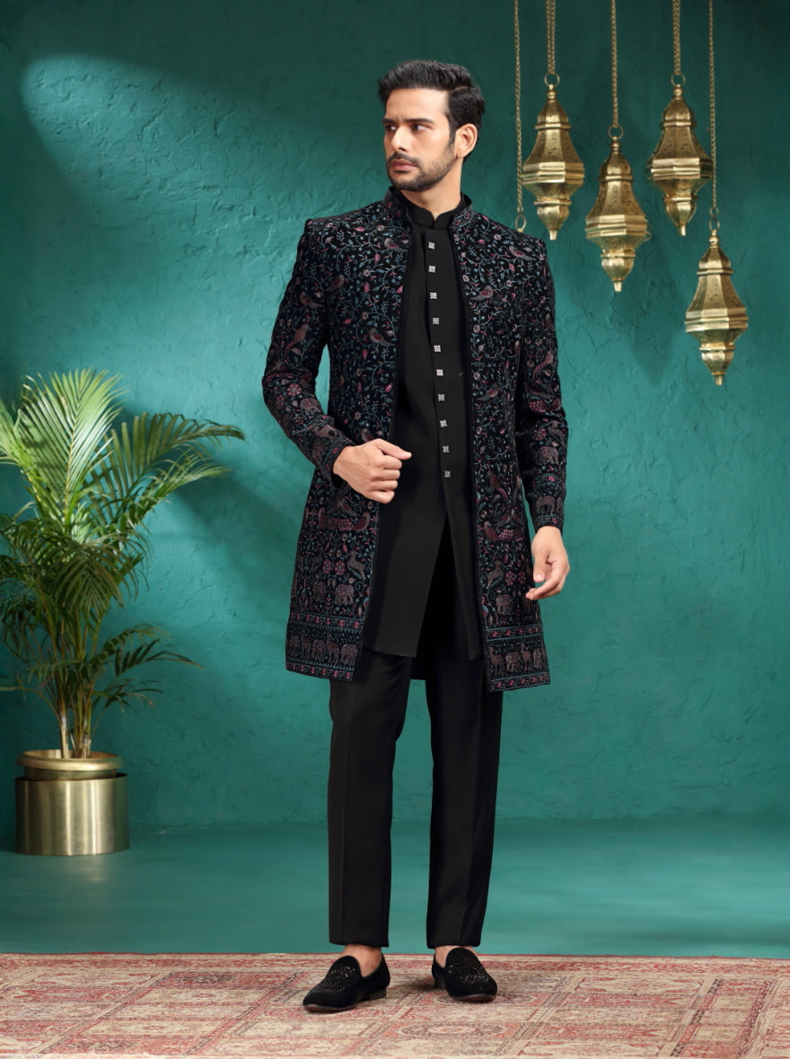 Black Embroidered Indowestern | TULA