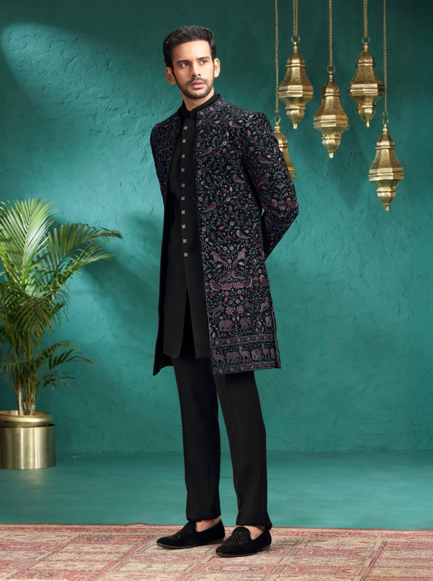Black Embroidered Indowestern | TULA