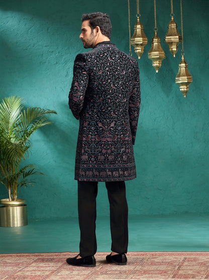 Black Embroidered Indowestern | TULA