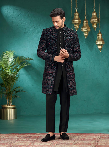Black Embroidered Indowestern | TULA