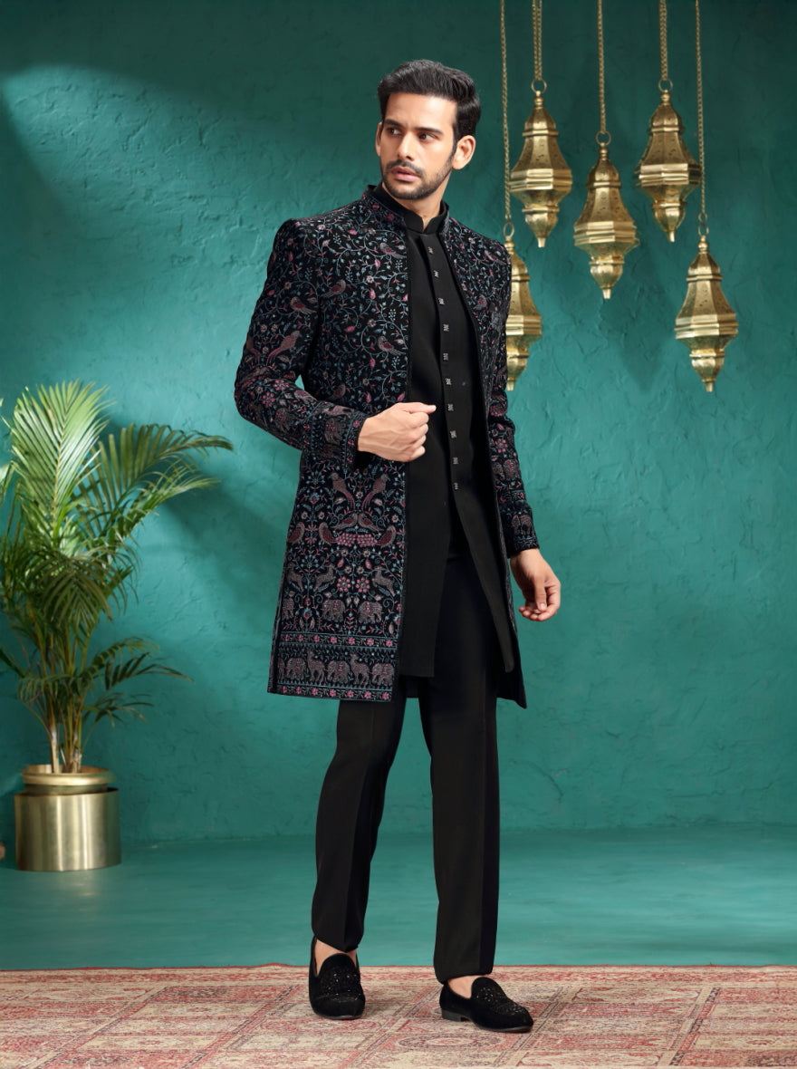 Black Embroidered Indowestern | TULA
