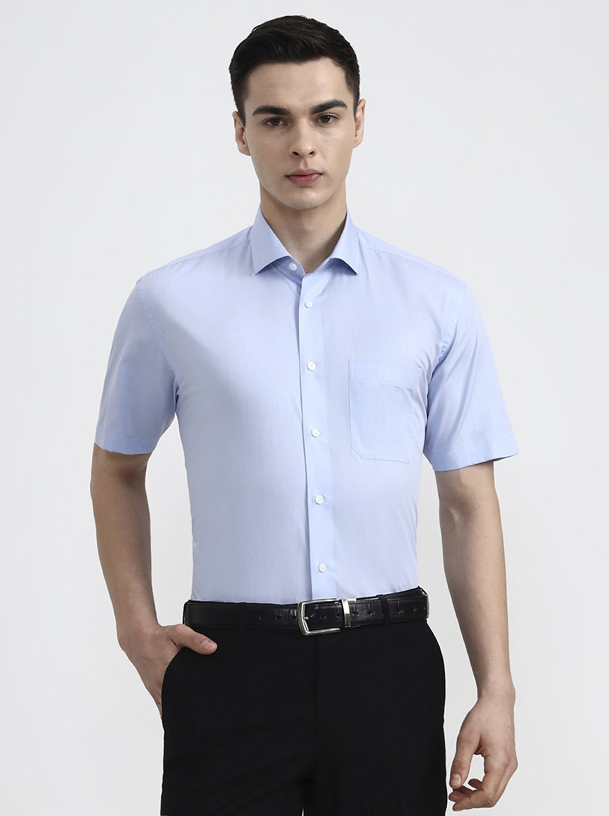 Blue Solid Regular Fit Formal Shirt | JadeBlue