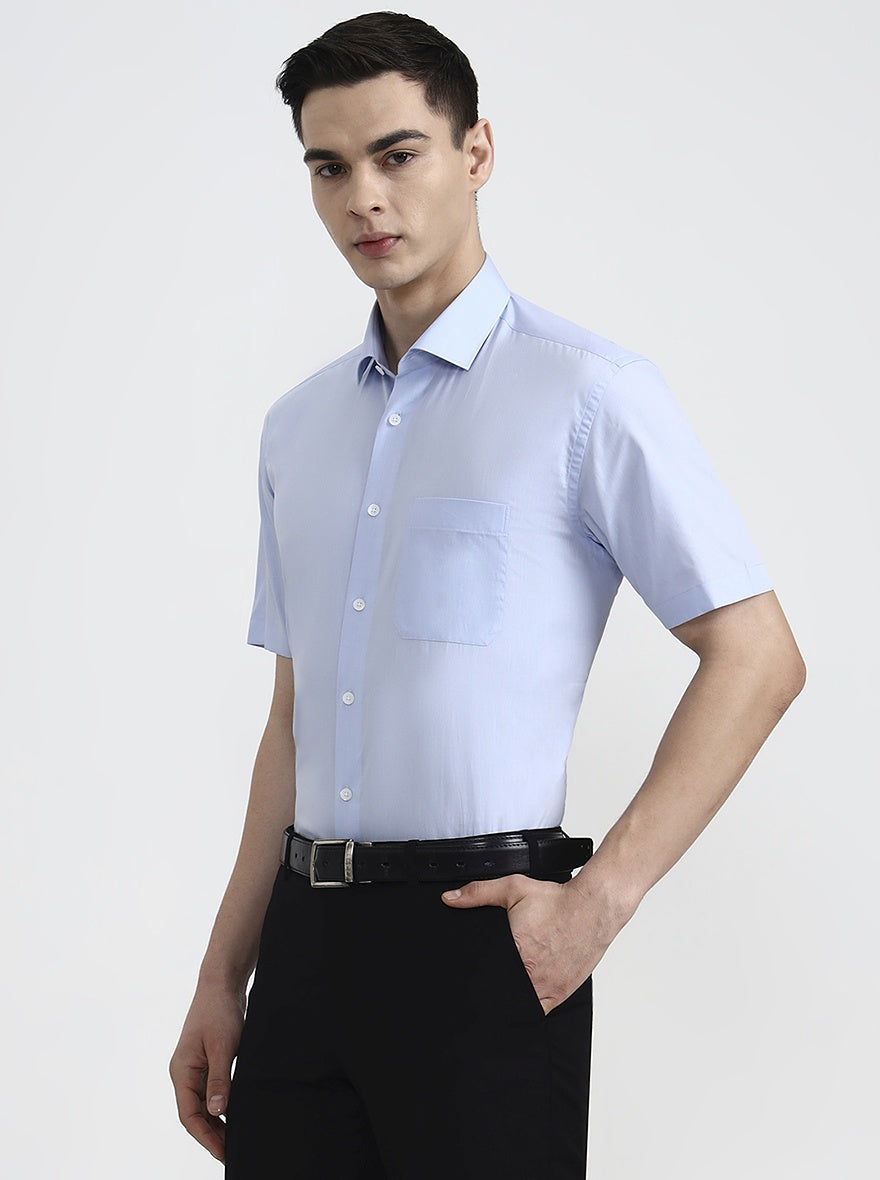Blue Solid Regular Fit Formal Shirt | JadeBlue
