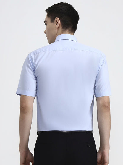 Blue Solid Regular Fit Formal Shirt | JadeBlue