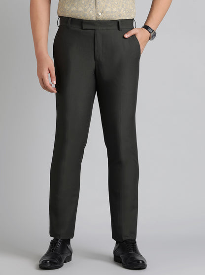 Dark Grey Solid Slim Fit Formal Trouser | Metal
