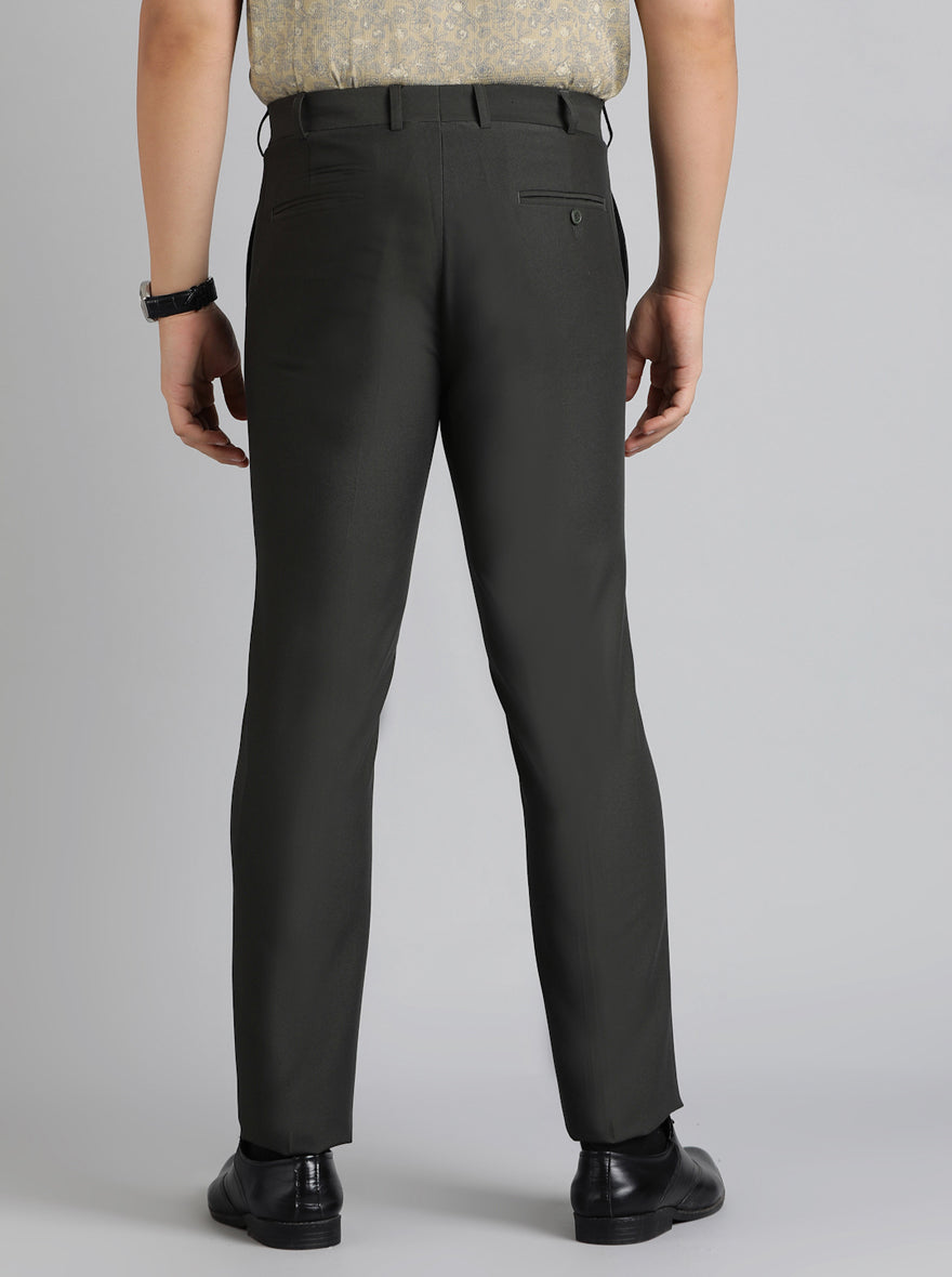 Dark Grey Solid Slim Fit Formal Trouser | Metal