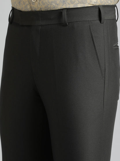Dark Grey Solid Slim Fit Formal Trouser | Metal