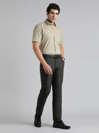 Dark Grey Solid Slim Fit Formal Trouser | Metal