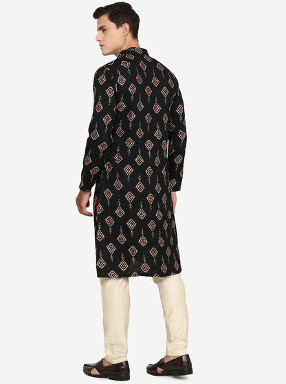 Black Printed Cotton Blend Kurta | The Kurta Company