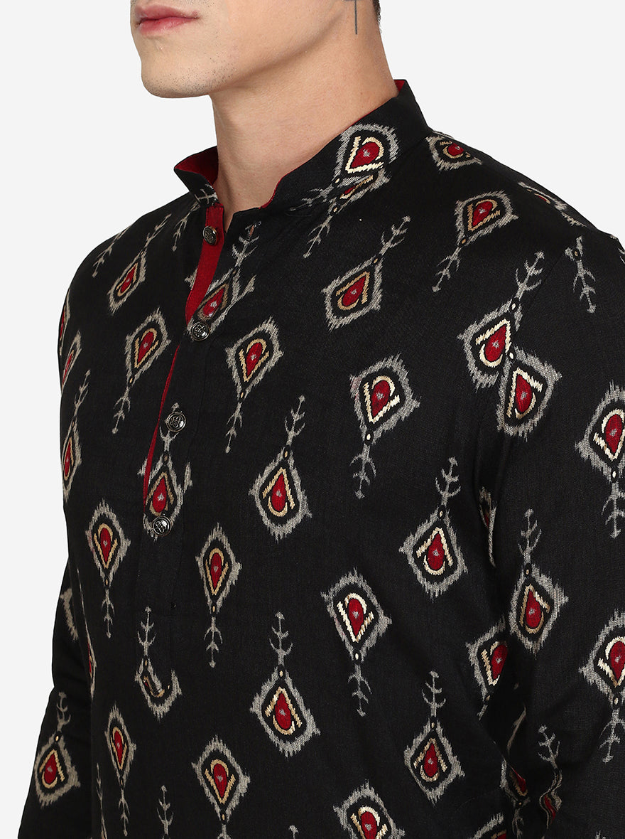 Black Printed Cotton Blend Kurta | The Kurta Company