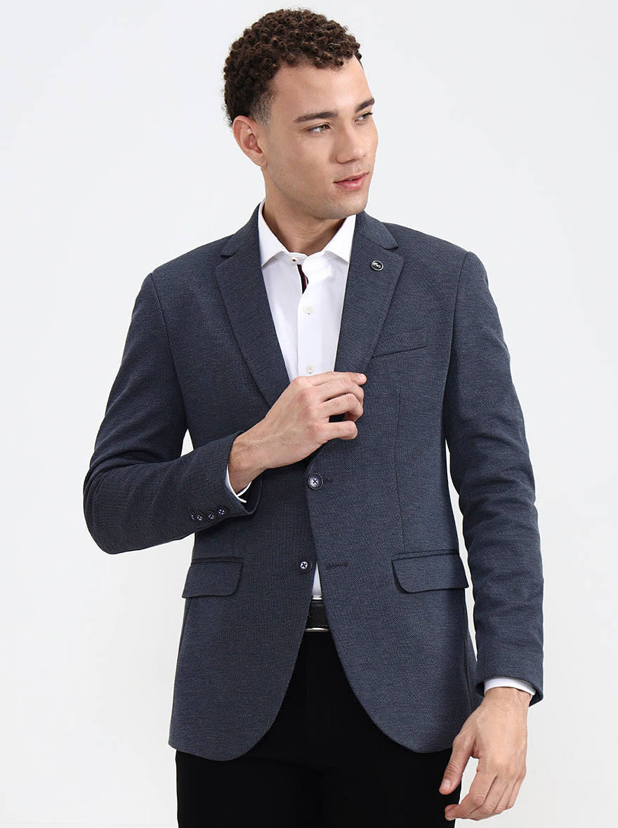 Blue Solid Regular Fit Blazer | Wyre