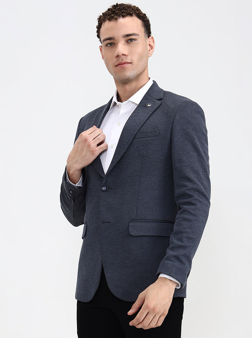 Blue Solid Regular Fit Blazer | Wyre