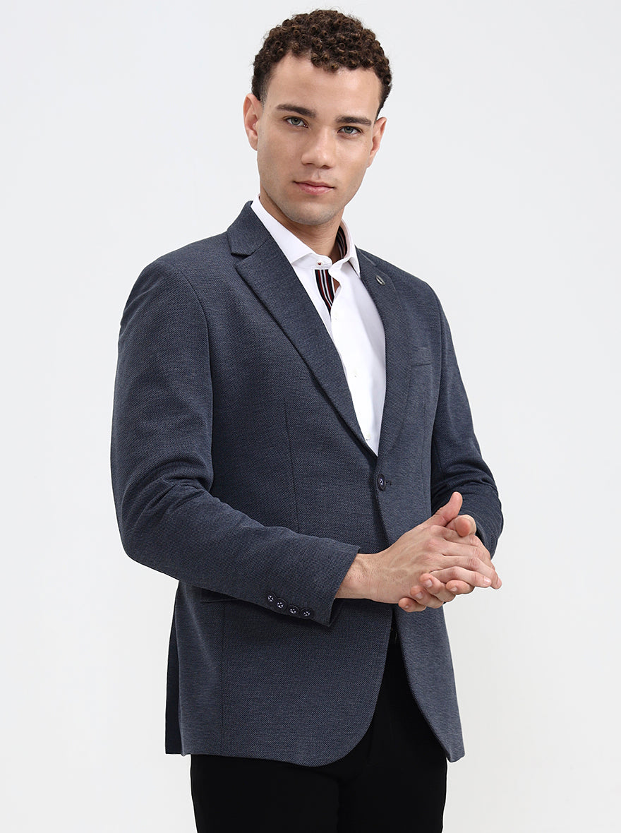 Blue Solid Regular Fit Blazer | Wyre