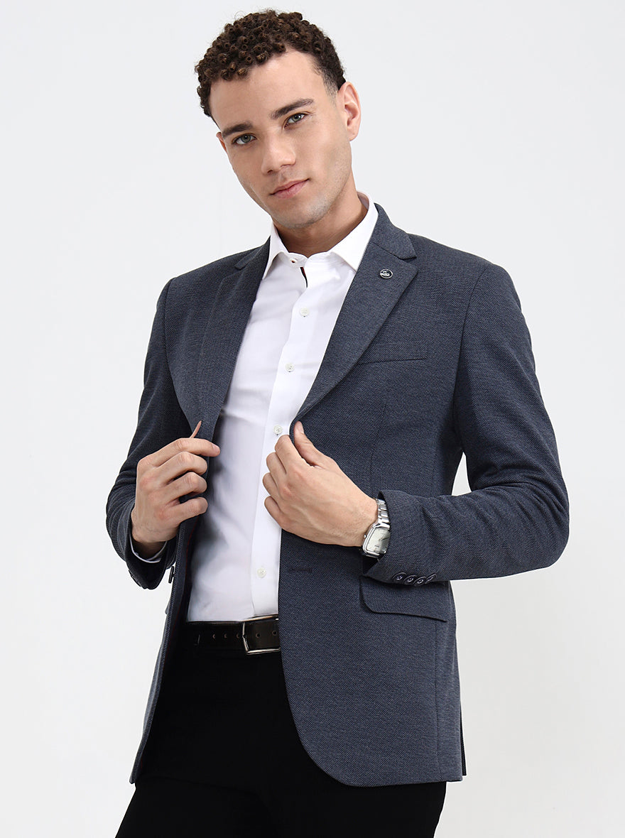 Blue Solid Regular Fit Blazer | Wyre