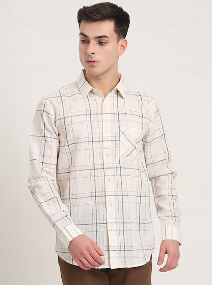 White Checked Slim Fit Casual Shirt | JadeBlue