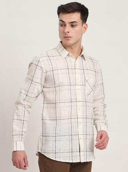 White Checked Slim Fit Casual Shirt | JadeBlue