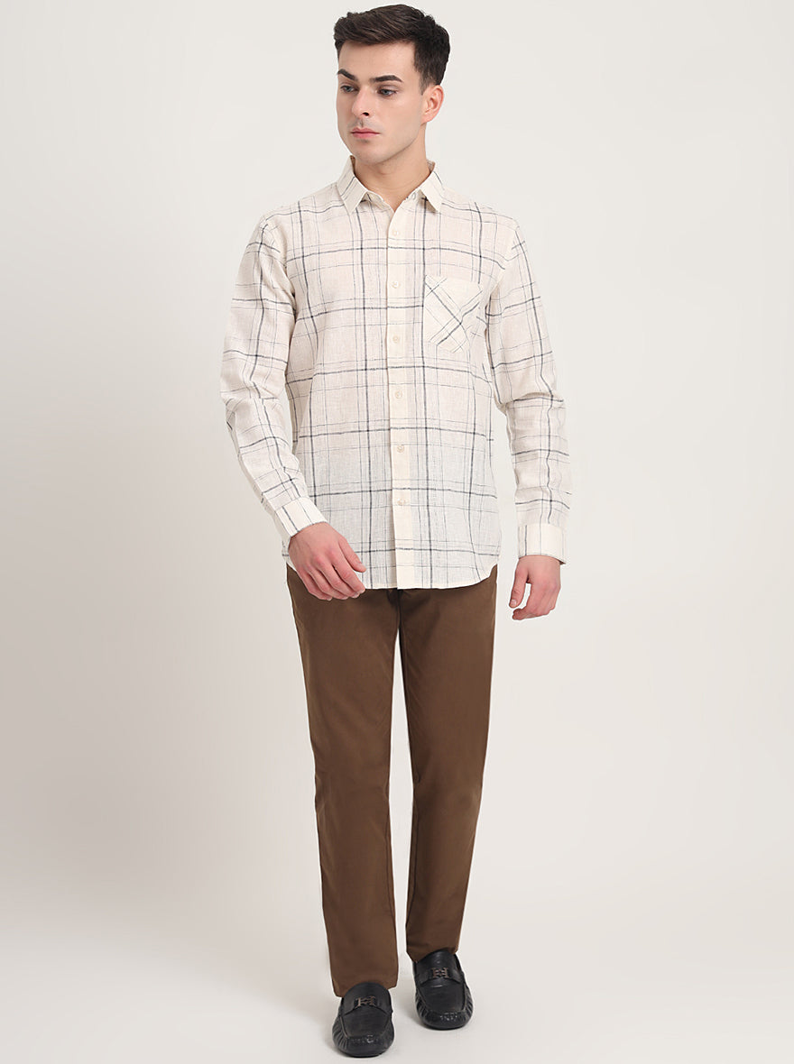 White Checked Slim Fit Casual Shirt | JadeBlue