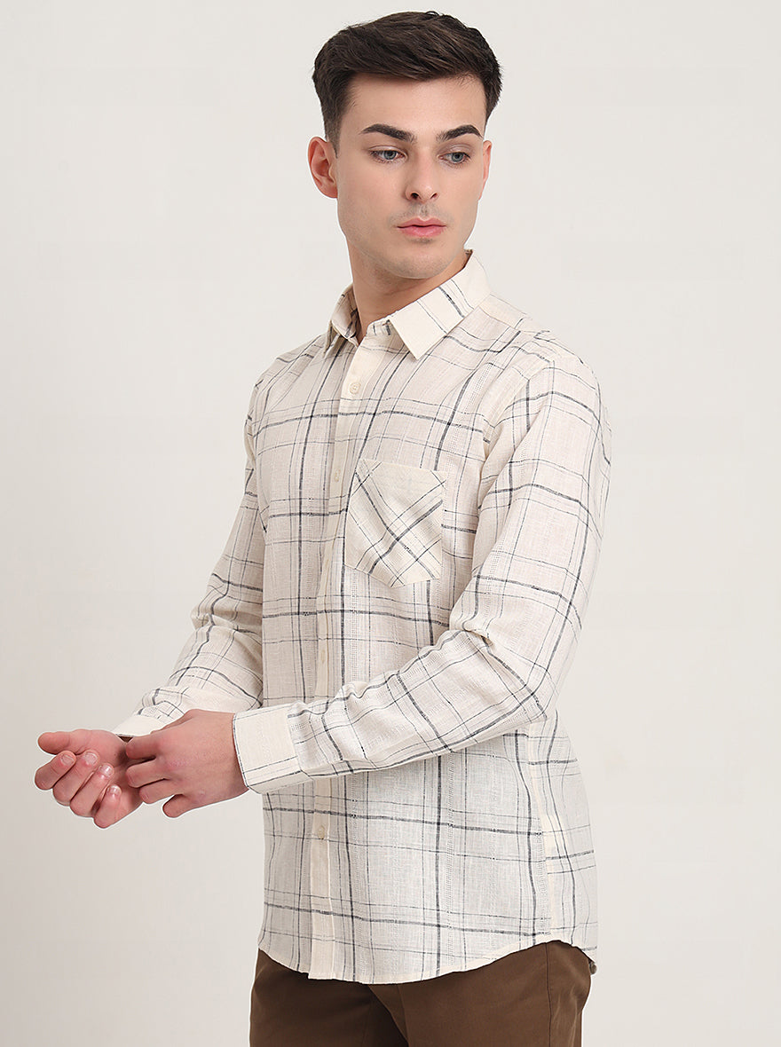 White Checked Slim Fit Casual Shirt | JadeBlue