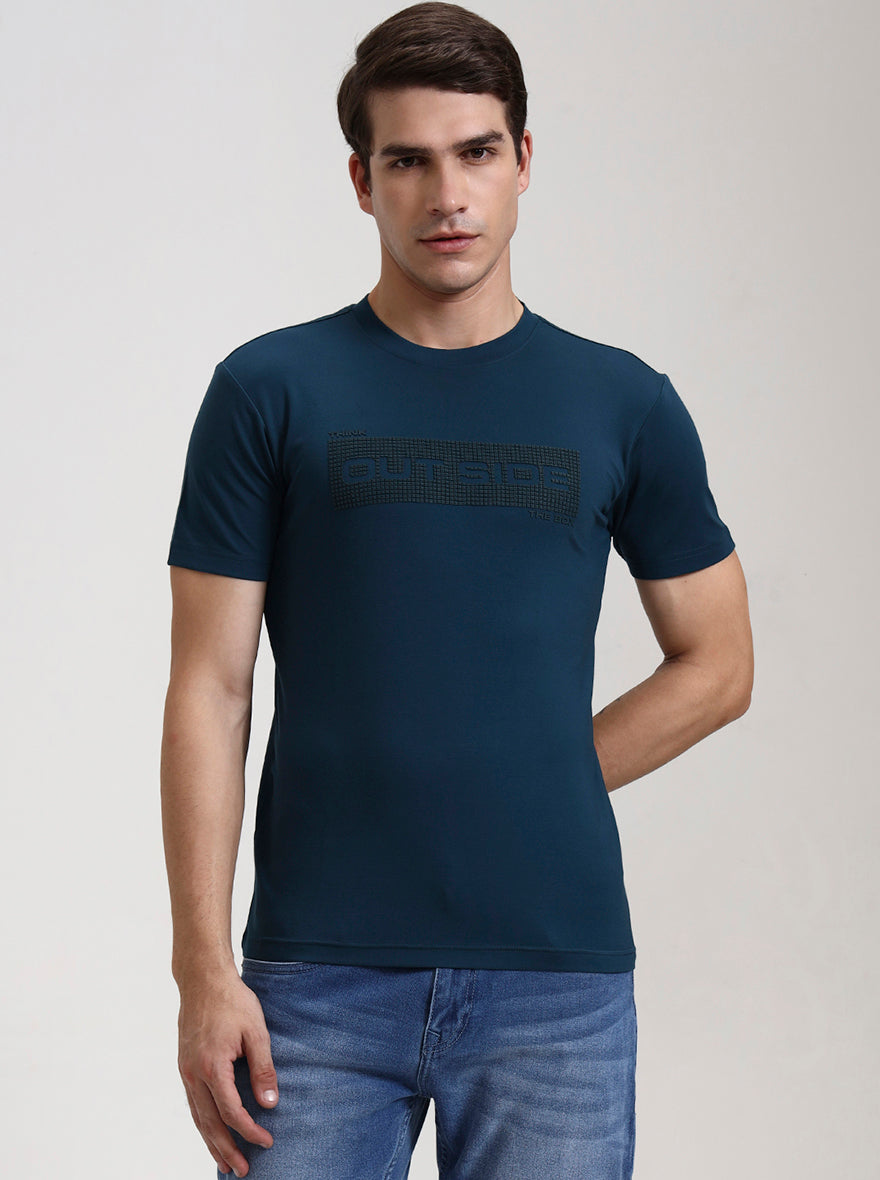 Teal Printed Slim Fit T-Shirt | JadeBlue