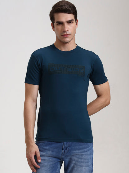 Teal Printed Slim Fit T-Shirt | JadeBlue