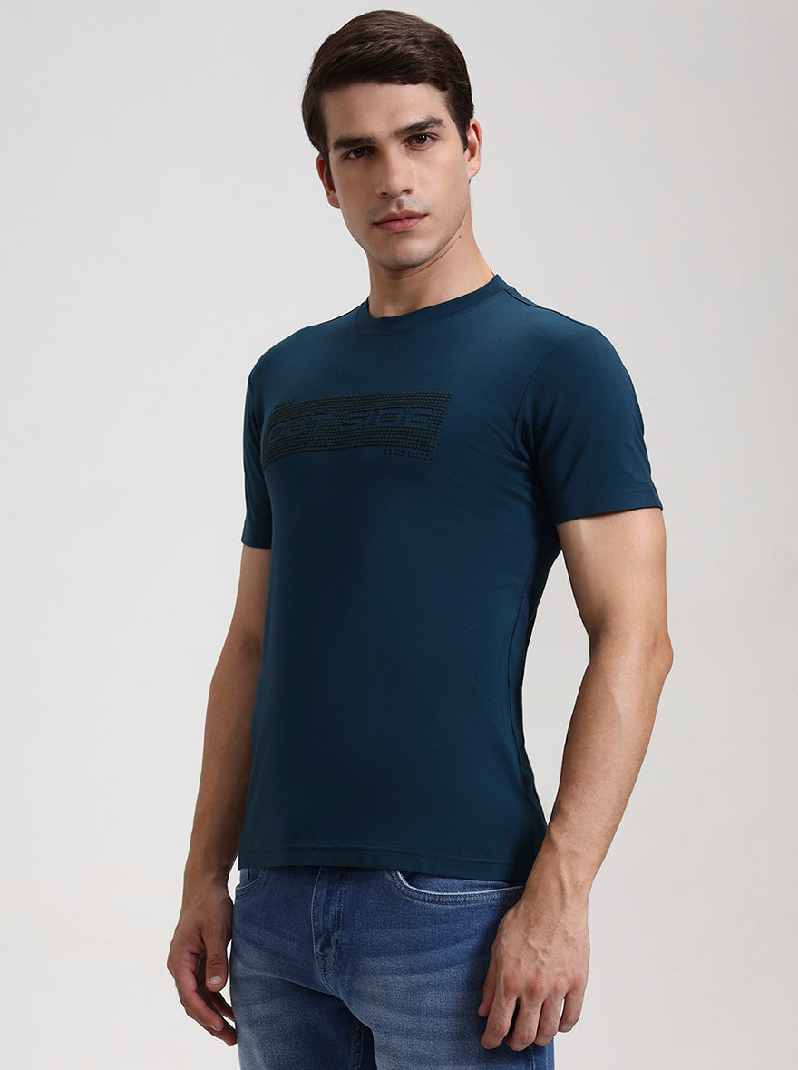 Teal Printed Slim Fit T-Shirt | JadeBlue