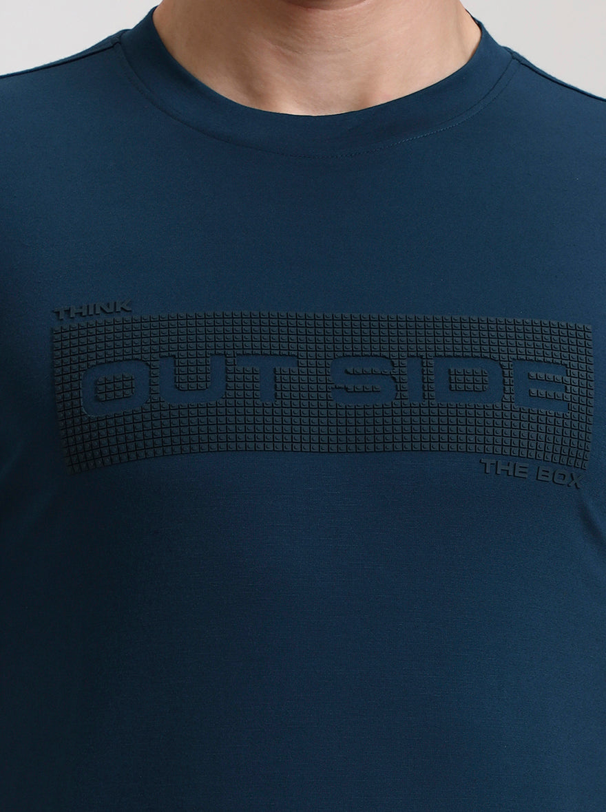 Teal Printed Slim Fit T-Shirt | JadeBlue