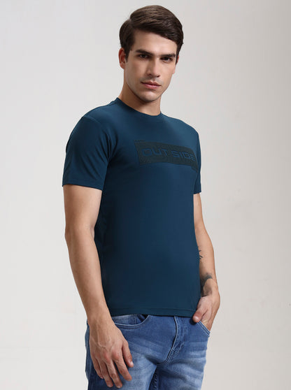 Teal Printed Slim Fit T-Shirt | JadeBlue