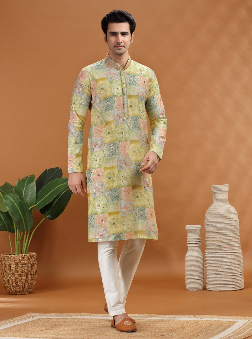 Lime Green Embroidered Kurta Pajama | TULA