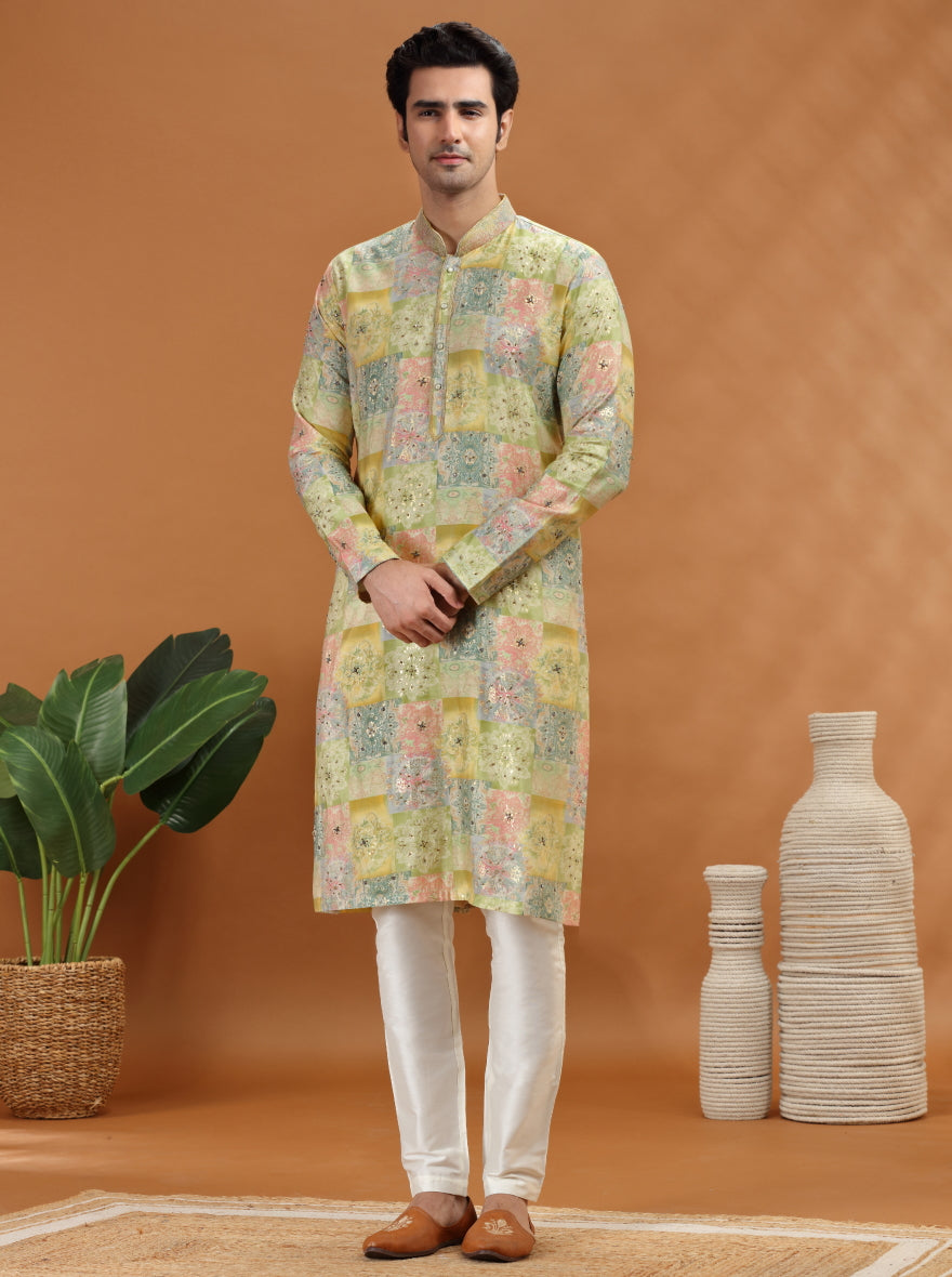 Lime Green Embroidered Kurta Pajama | TULA
