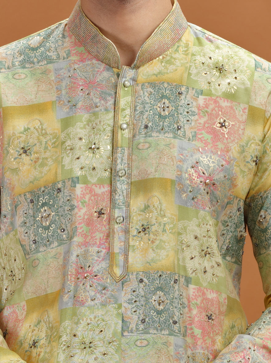 Lime Green Embroidered Kurta Pajama | TULA