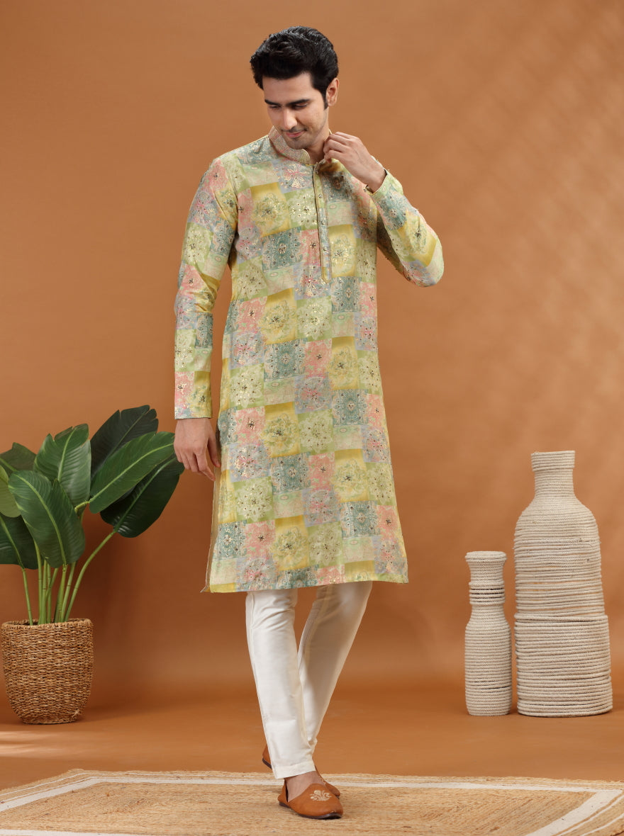 Lime Green Embroidered Kurta Pajama | TULA