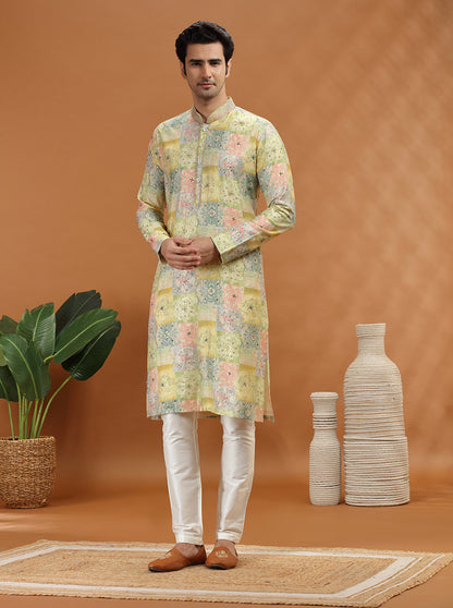 Lime Green Embroidered Kurta Pajama | TULA