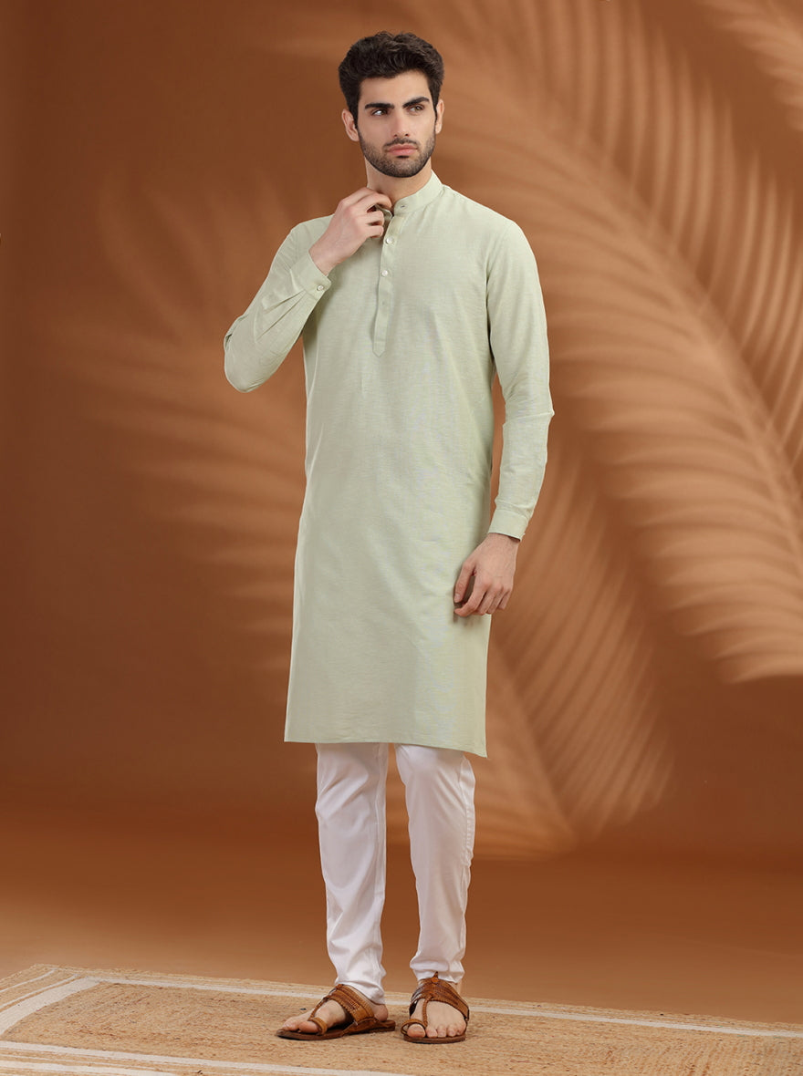 Pista Green Solid Modi Kurta | JadeBlue