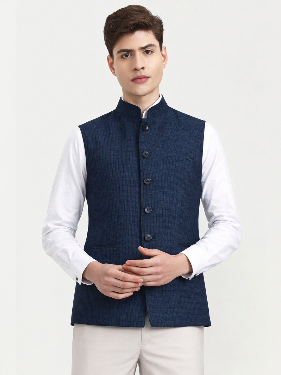 Peacock Blue Solid  Modi Jacket | JadeBlue