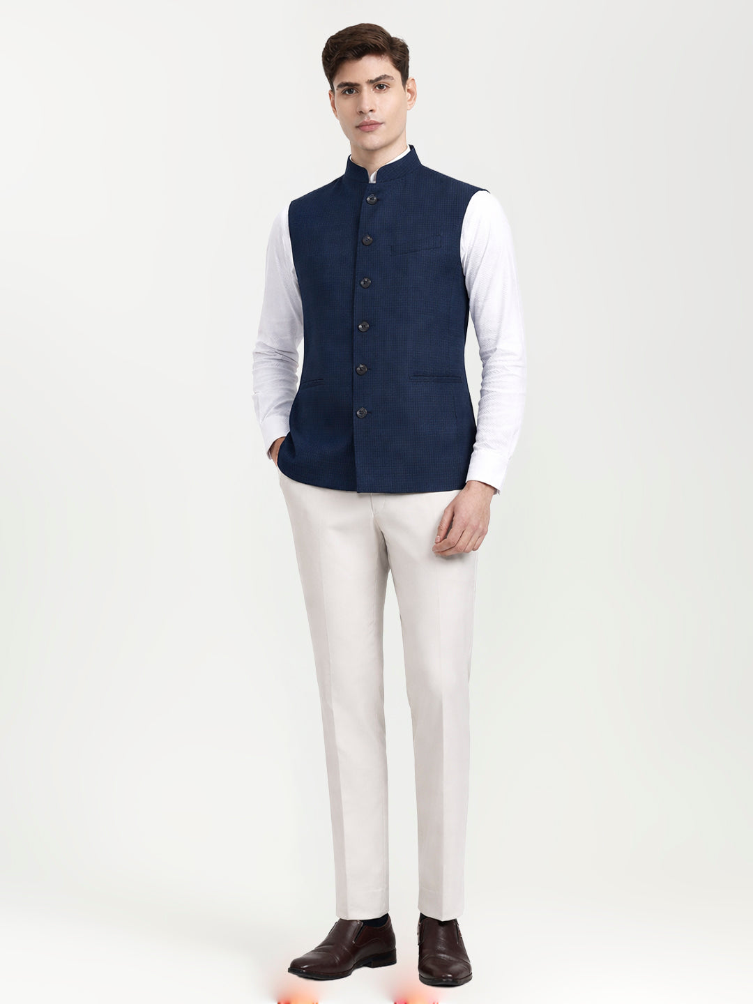 Peacock Blue Solid  Modi Jacket | JadeBlue