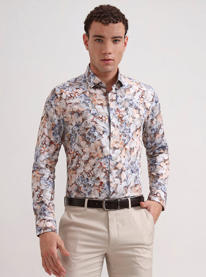 Peach Printed Slim Fit Party Wear Shirt | Wyre