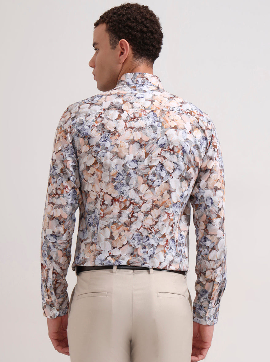 Peach Printed Slim Fit Party Wear Shirt | Wyre