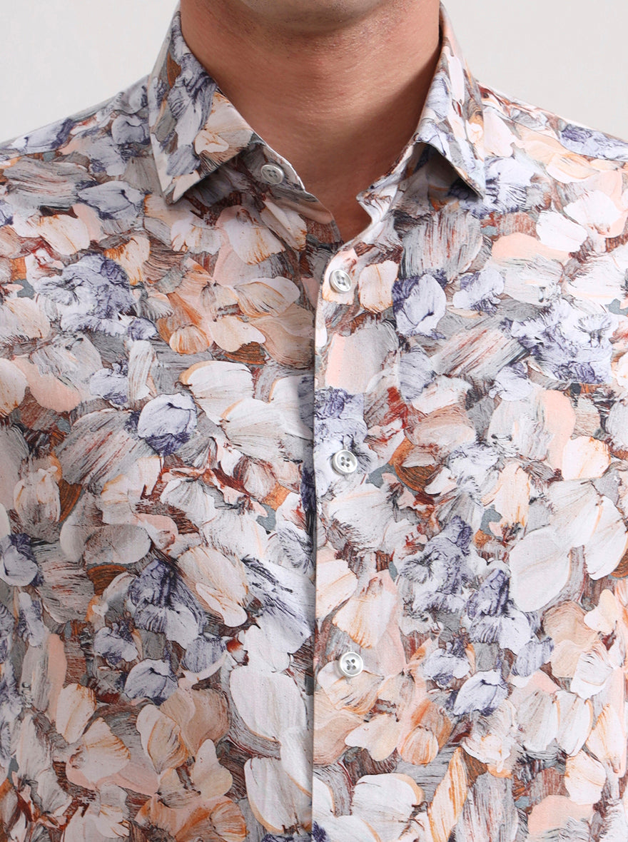 Peach Printed Slim Fit Party Wear Shirt | Wyre